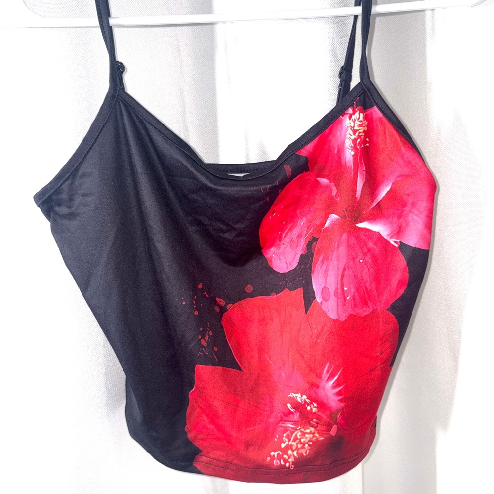 SHEIN Black and Red Floral Cami Top
